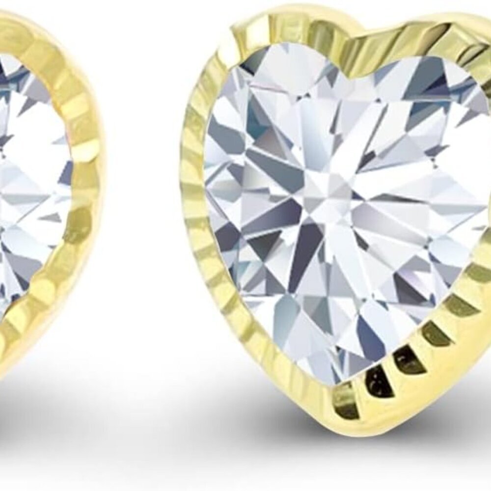 Solid 14K Gold Hypoallergenic 4mm Heart Shaped Birthstone Polished Bezel Screw B